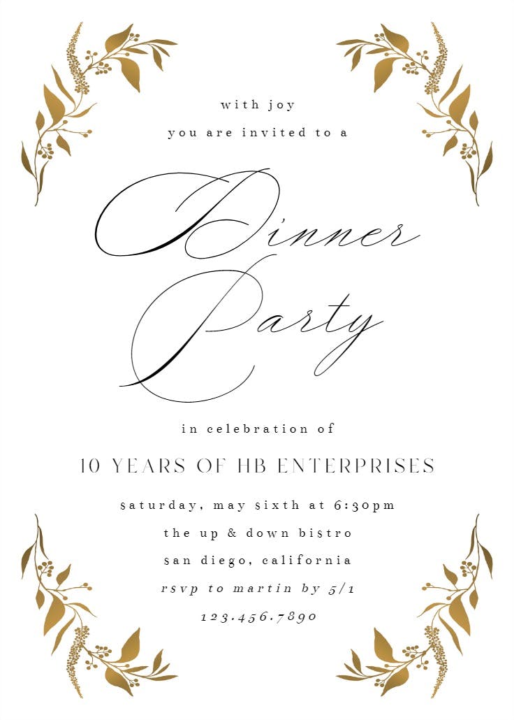 Tiny gold botanical - dinner party invitation